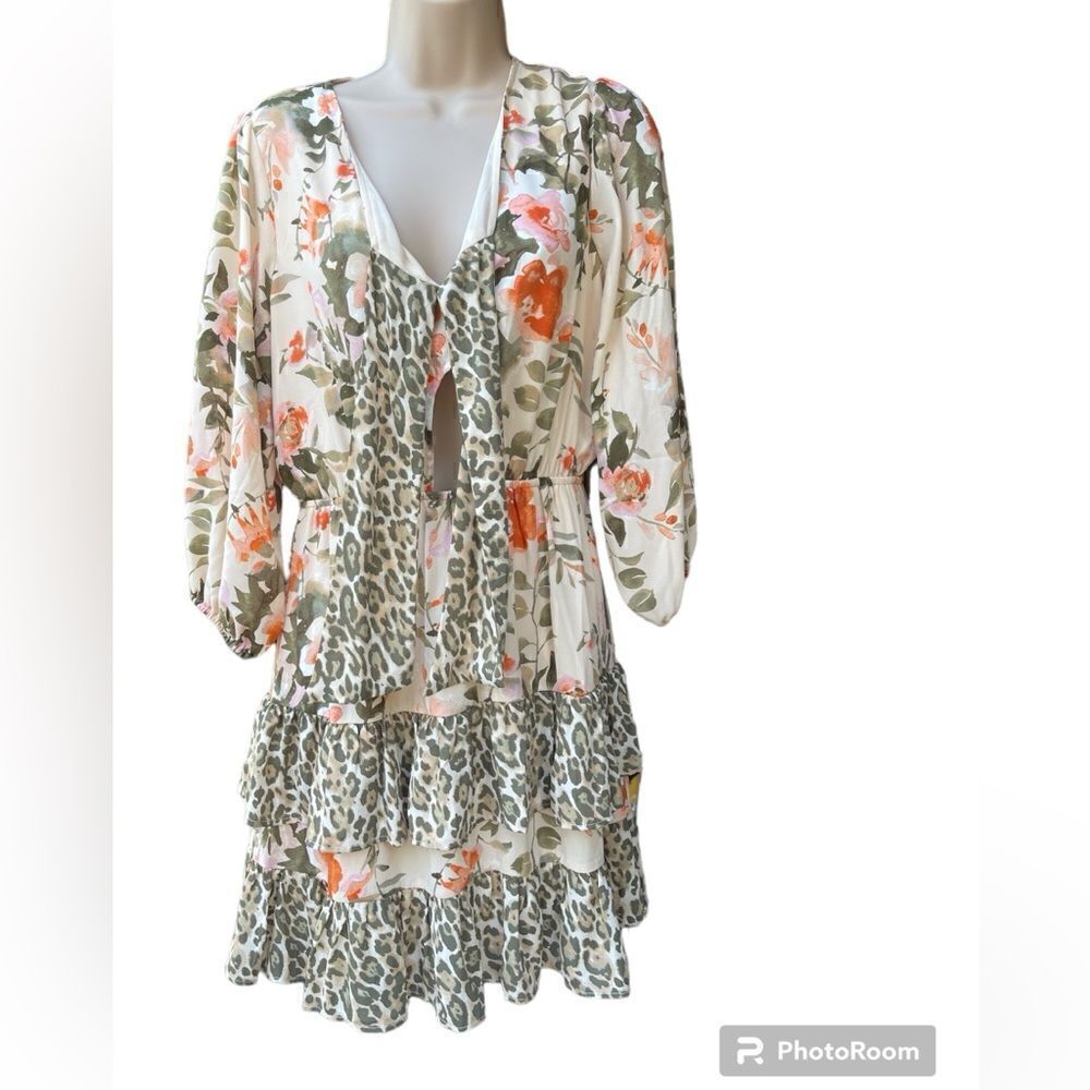 Cato leopard & floral print boho Dress